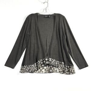 Chicos Travelers Long Sleeve Open Front Ruffle Cardigan Taupe Womens 1 Medium